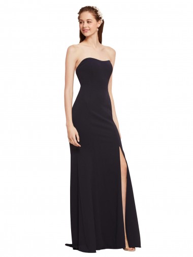 Affordable Strapless Bodycon Long Crepe Prom Dress with High Slit UK