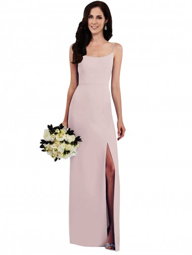 Affordable Spaghetti Strap V Back Crepe Prom Dress with Front Slit UK