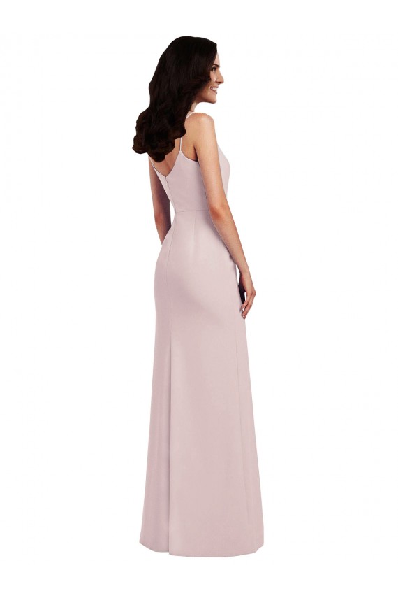 Affordable Spaghetti Strap V Back Crepe Prom Dress with Front Slit UK