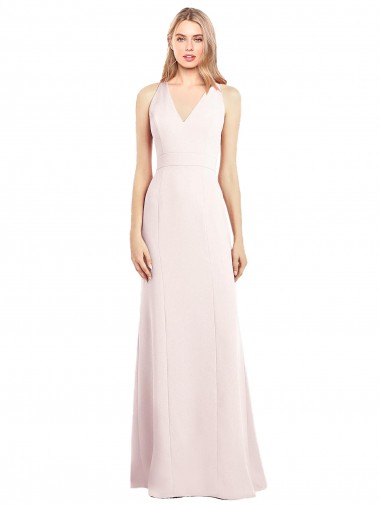 Affordable V-Neck Keyhole Back Crepe Trumpet Prom Dress UK