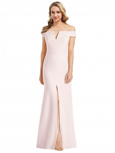 Affordable Off the Shoulder Notch Trumpet Crepe Prom Dress with Front Slit UK