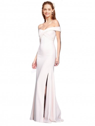 Affordable Criss Cross Off the Shoulder Crepe Prom Dress with Side Slit UK