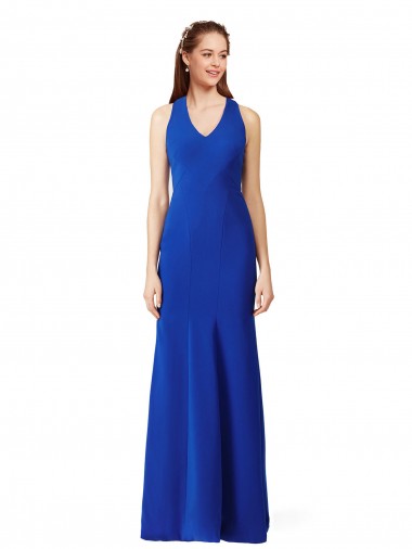 Affordable Halter V-Neck Long A-Line Crepe Prom Dress UK