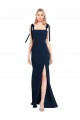 Affordable Flat Tie Shoulder Crepe Trumpet Prom Dress with Front Slit UK