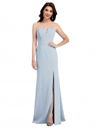 Affordable Strapless Notch Crepe Prom Dress with Front Slit UK