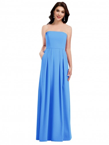 Affordable Strapless Pleated Skirt Crepe Prom Dress with Pockets UK