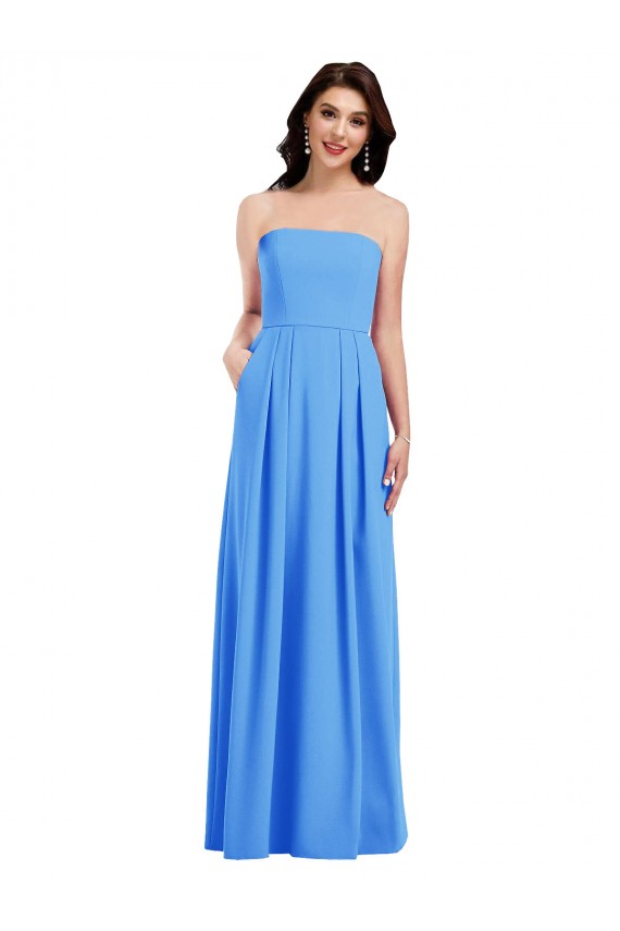 Affordable Strapless Pleated Skirt Crepe Prom Dress with Pockets UK