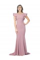 Affordable Flutter Sleeves Low V-Back High Round Neck Crepe Prom Dress UK