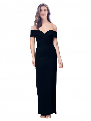 Affordable Off the Shoulder Long Full Length Crepe Prom Dress with Side Split UK