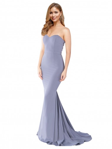 Affordable Long Strapless Sweetheart Sweep Train Crepe Prom Dress with Low Back UK