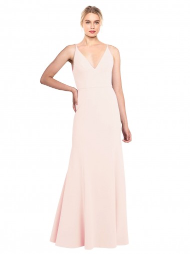 Affordable Slim A-Line V-Neck Long Stretch Crepe Prom Dress with V-Back UK