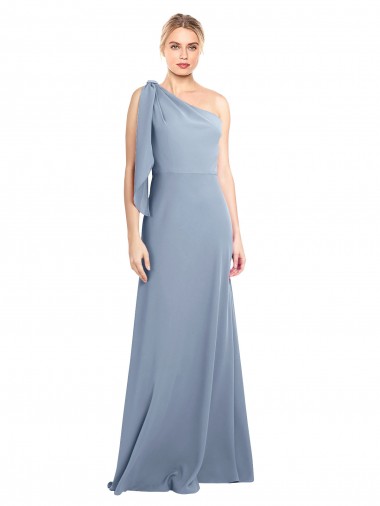 Affordable Draped Flutter Sleeves One Shoulder Stretch Crepe Prom Dress UK