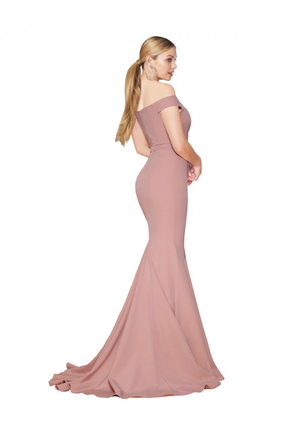 Affordable Off the Shoulder Sweetheart Long Sweep Train Crepe Prom Dress UK