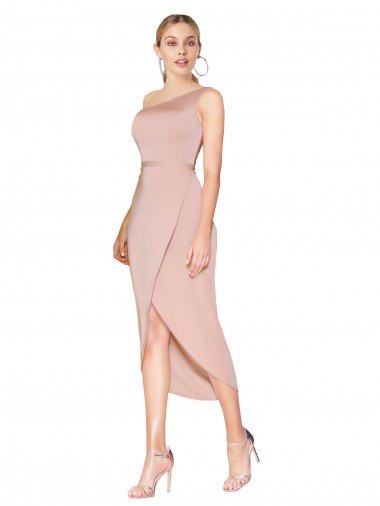 Affordable Knee Length One Shoulder Crepe Short Wrap Cocktail Prom Dress / Homecoming Dress UK