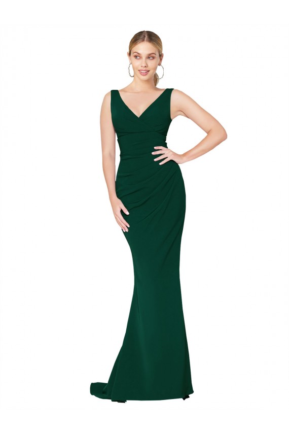 Affordable V-Neck Floor Length Long Crepe Mermaid Prom Dress UK