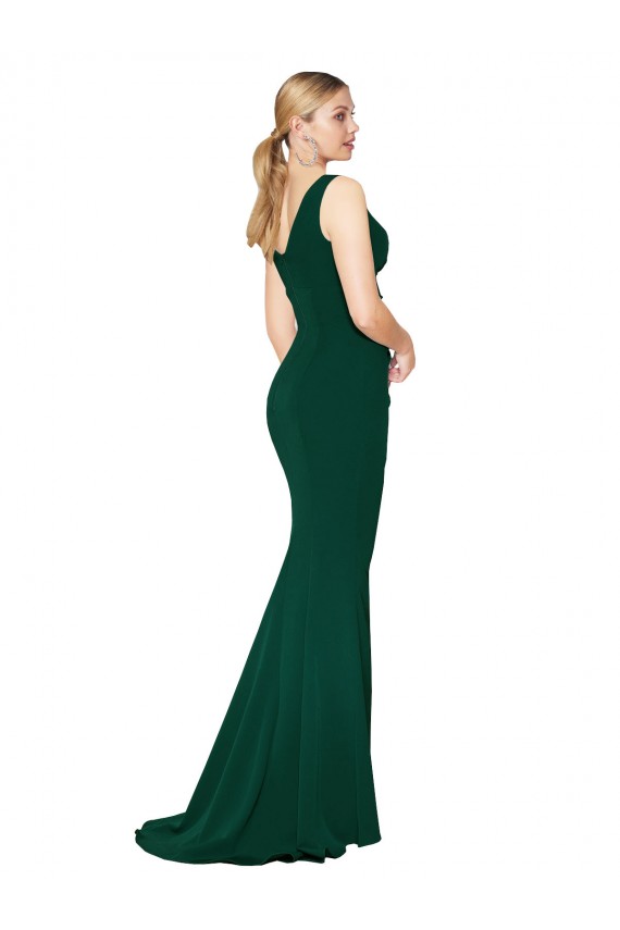 Affordable V-Neck Floor Length Long Crepe Mermaid Prom Dress UK