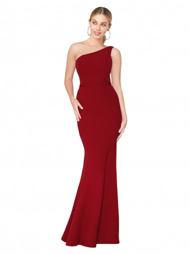 Affordable One Shoulder Long High Neck Sleeveless Mermaid Crepe Prom Dress UK