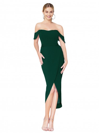 Affordable Off the Shoulder Short Knee Length Crepe Wrap Cocktail Prom Dress / Homecoming Dress UK