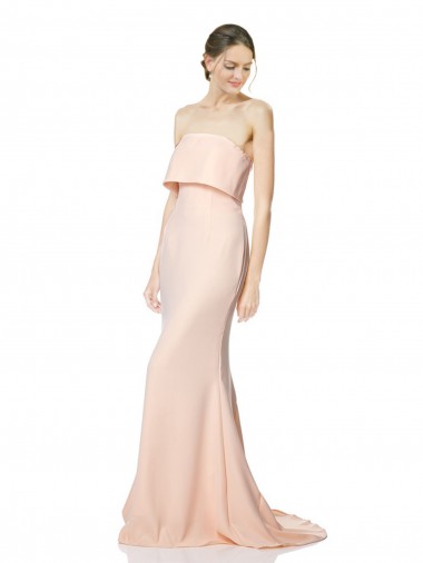 Affordable High Neck Strapless Long Crepe Maxi Prom Dress with Overlay UK