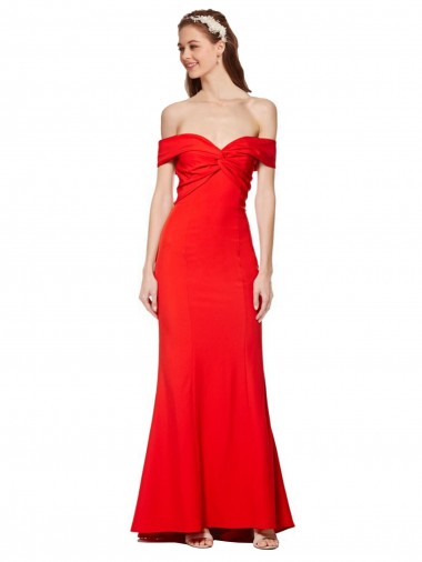 Affordable Cross Front and Back Bardot Sleeveless Crepe Maxi Prom Dress UK