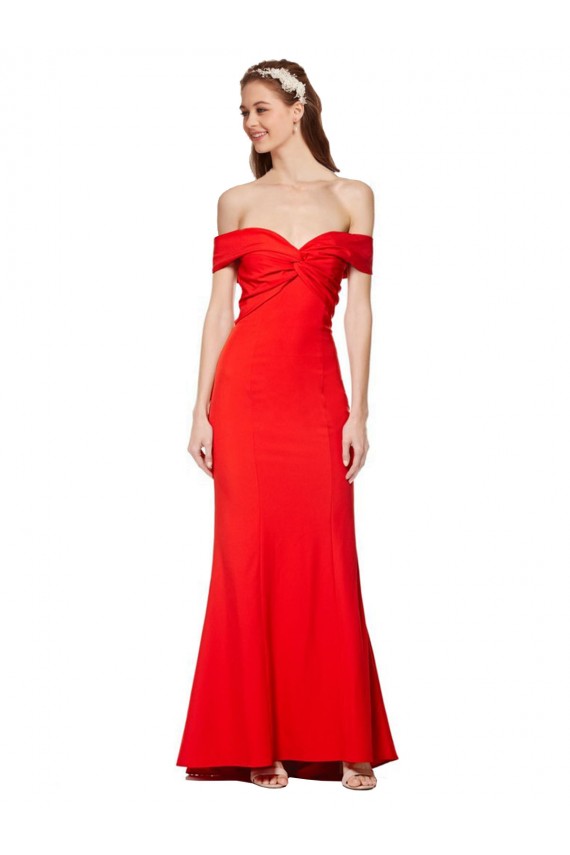 Affordable Cross Front and Back Bardot Sleeveless Crepe Maxi Prom Dress UK