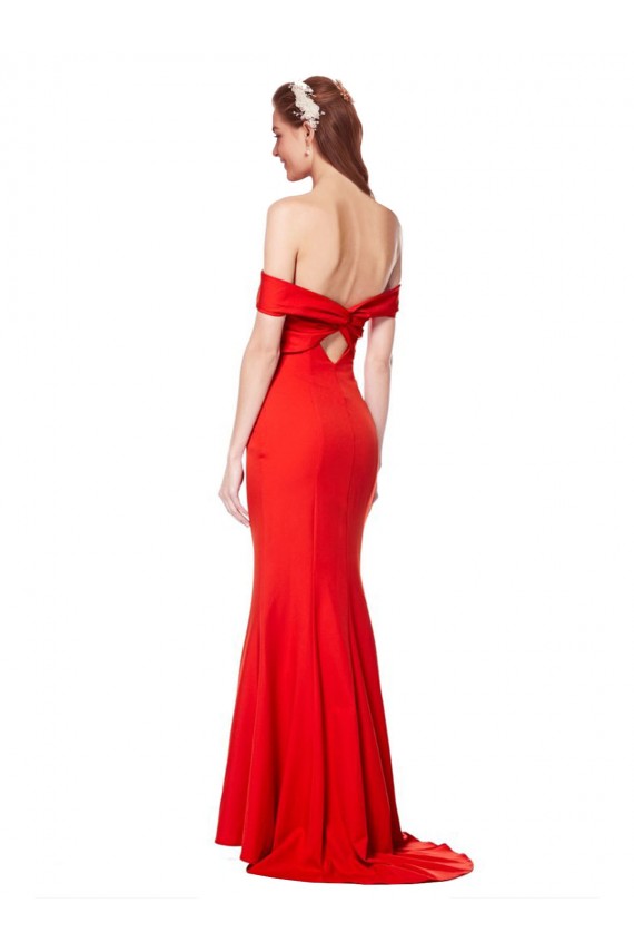 Affordable Cross Front and Back Bardot Sleeveless Crepe Maxi Prom Dress UK