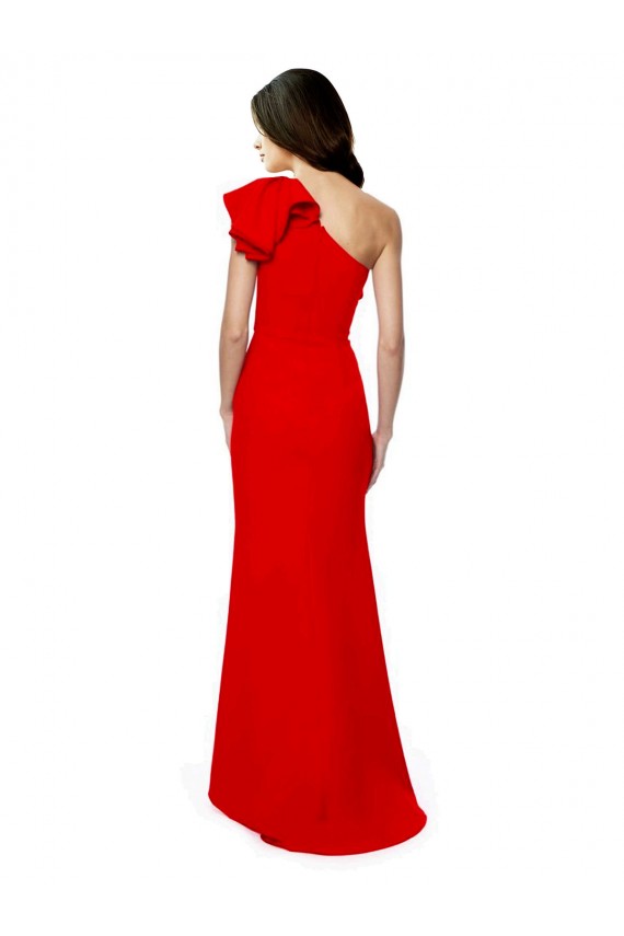 Affordable High Neck Ruffle Frill One Shoulder Maxi Crepe Prom Dress UK