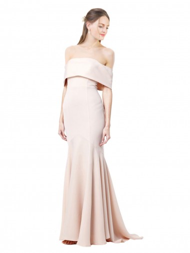 Affordable Mermaid Bardot Maxi Crepe Bridesmiad Dress with Fishtail Train UK