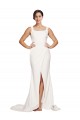 Affordable Square Neck Long Sheath Sweep Train Crepe Prom Dress  UK