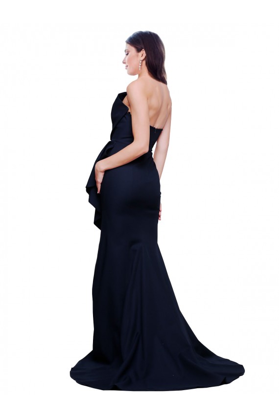 Affordable Long Strapless Sweep Train Low Back Crepe Prom Dress UK