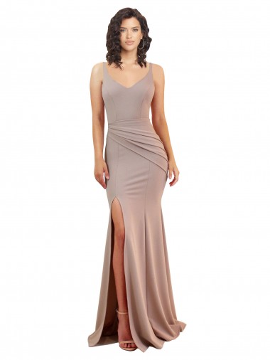 Affordable Fishtail Shape V-Neck Crepe Prom Dress with Slit UK