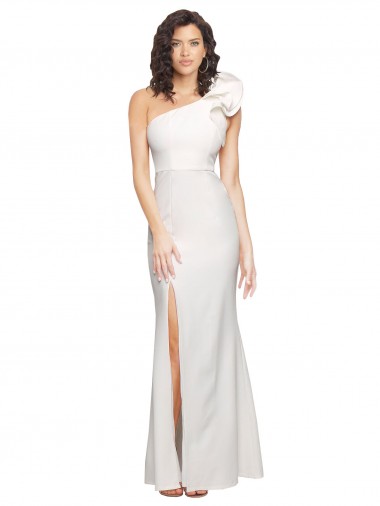 Affordable One Shoulder Long Full Length Crepe Prom Dress with Ruffles and Side Split UK