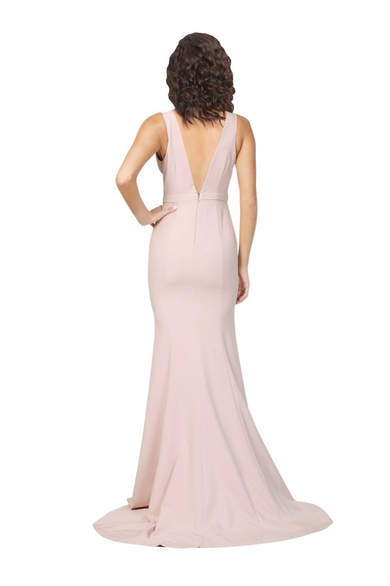 Affordable Deep Plunging V-Neckline Full Length Crepe Prom Dress with Deep V-Backline UK