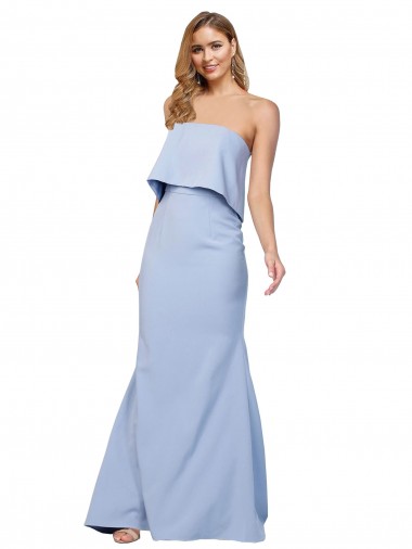 Affordable Strapless Full Length Crepe Prom Dress with Bodice Overlay UK