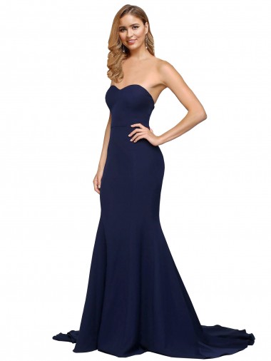 Affordable Fit and Flare Sweetheart Long Crepe Prom Dress with Sweep Train UK