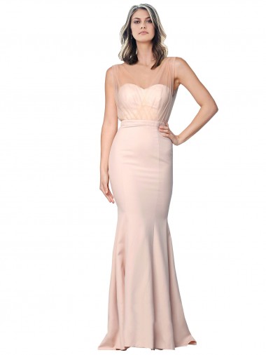 Affordable Full Length Sweetheart Crepe Prom Dress with Tulle Overlay UK