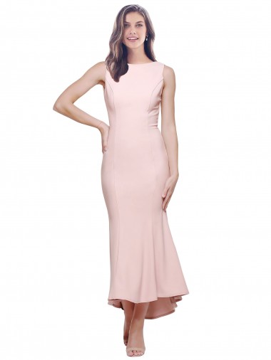 Affordable High Neck Low V-Back Midi Length Crepe Cocktail Dress / Prom Dress UK