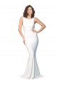 Affordable High Neck Low V-Back Long Crepe Prom Dress UK