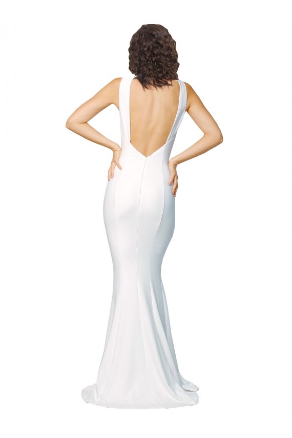 Affordable High Neck Low V-Back Long Crepe Prom Dress UK