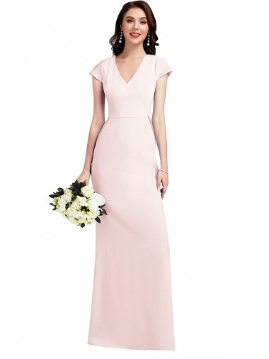 Affordable Cap Sleeve A-Line Crepe Prom Dress with Pockets UK