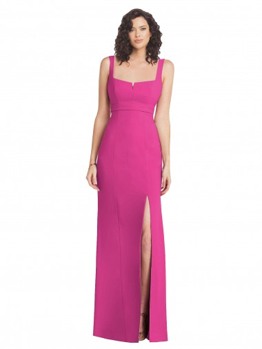 Affordable Wide Strap Notch Empire Waist Bridesaid Dress with Front Slit UK