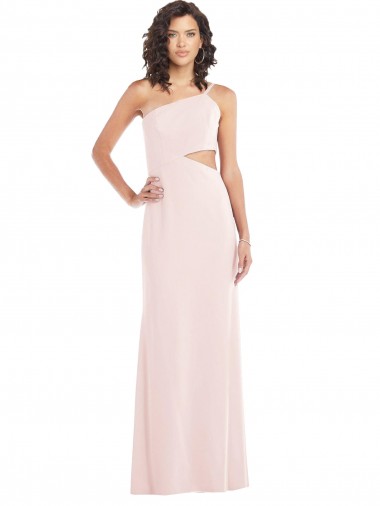 Affordable Flirty One Shoulder Midriff Cutout Maxi Crepe Prom Dress UK