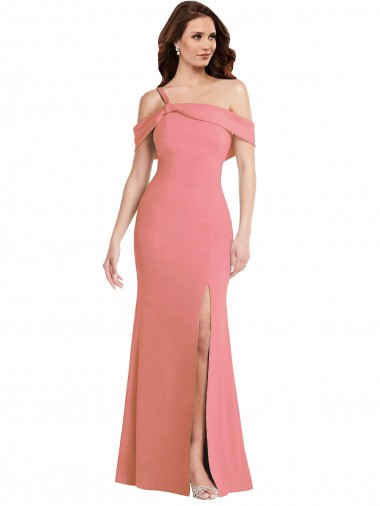 Affordable One Shoulder Draped Cuff Maxi Prom Dress with Front Slit UK