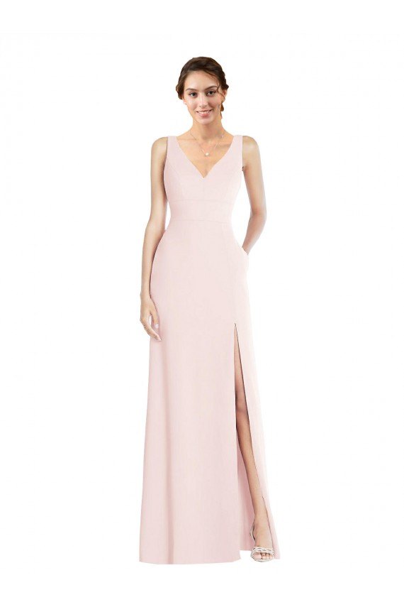 Affordable Square Neck Low Back A-Line Prom Dress with Front Slit and Pockets UK