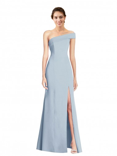 Affordable Asymmetrical Off the Shoulder Cuff Trumpet Crepe Prom Dress With Front Slit UK