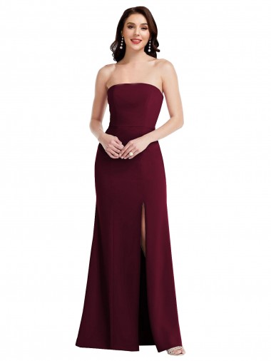 Affordable Strapless Crepe Maxi Prom Dress with Front Slit UK