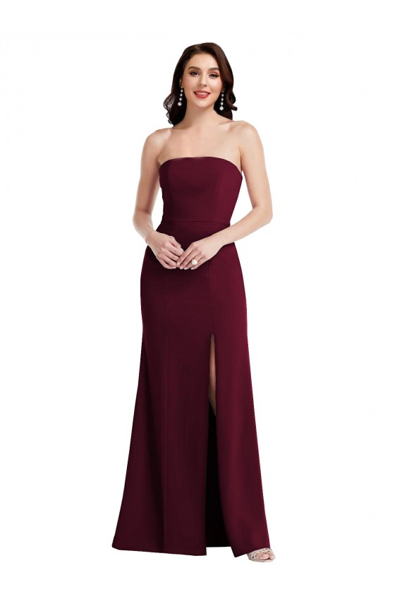 Affordable Strapless Crepe Maxi Prom Dress with Front Slit UK