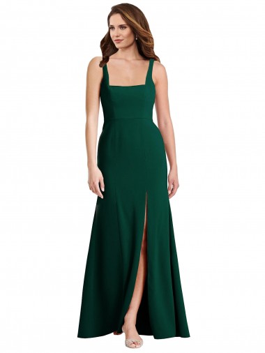 Affordable Square Neck Trumpet Maxi Prom Dress with Front Slit UK