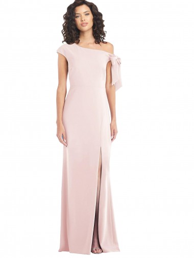 Affordable Off the Shoulder Tie Detail Trumpet Crepe Prom Dress with Front Slit UK