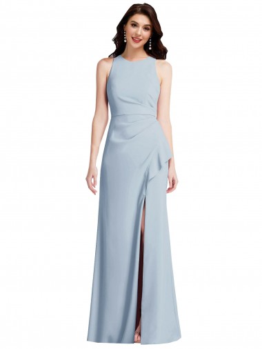 Affordable Halter Maxi Prom Dress with Cascade Ruffle Slit UK